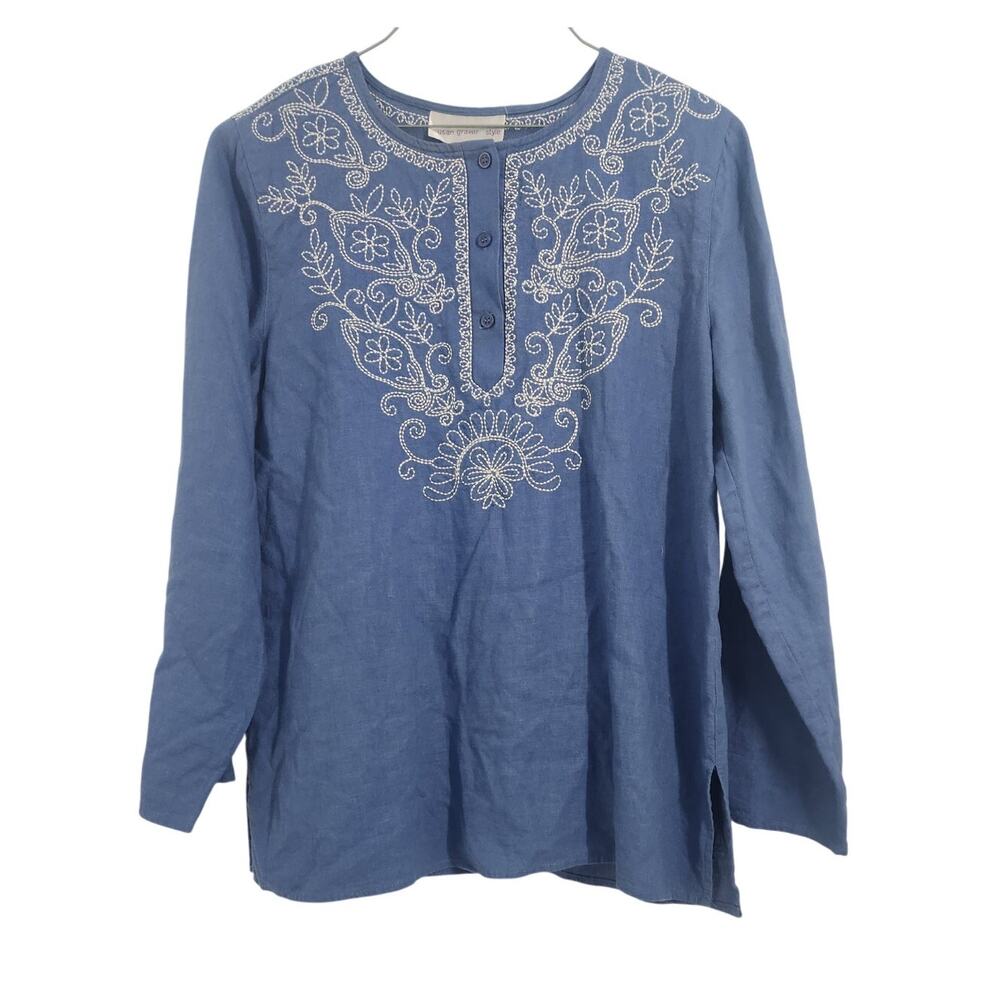 Susan Graver Linen Blend Top Womens Size Medium M